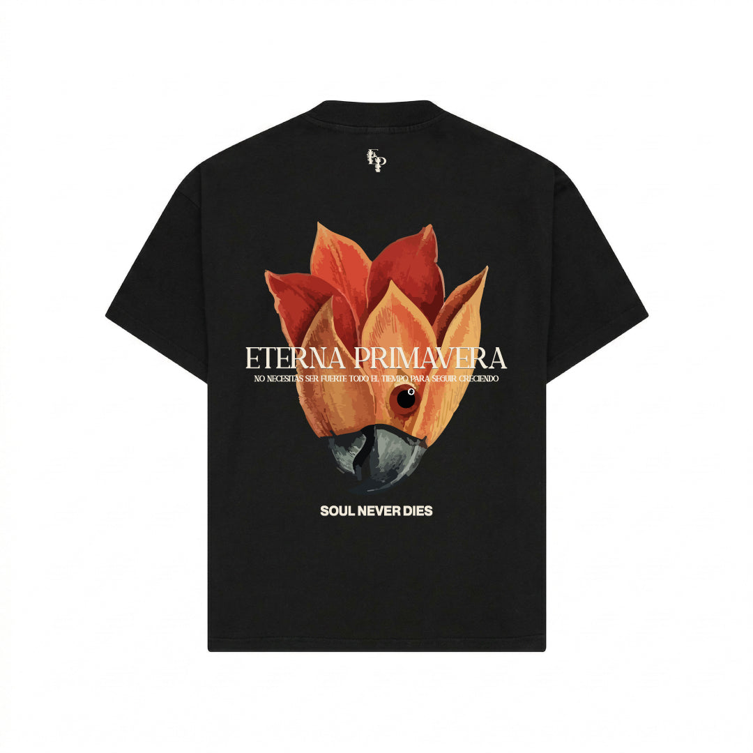 Camiseta Loro Flor Negro